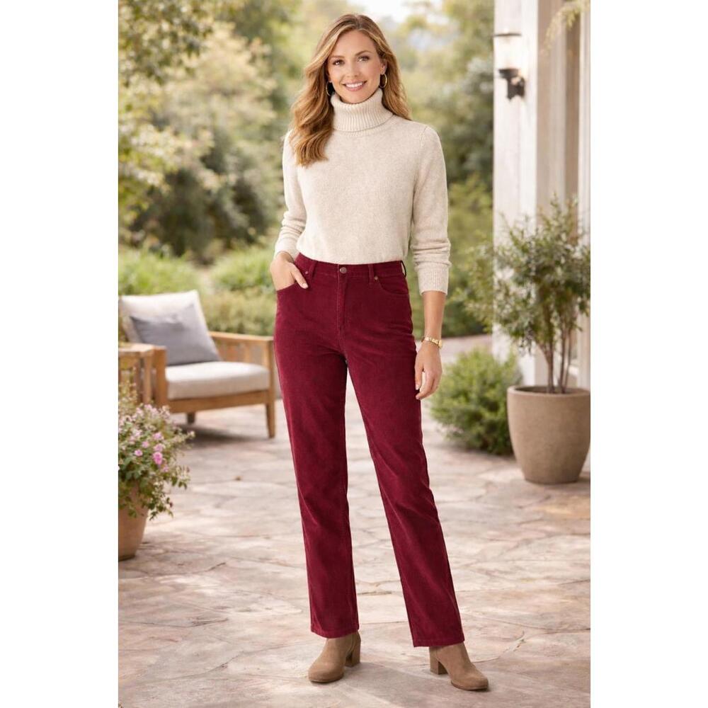 Briggs New York Womens Merlot Hidden Tummy Control Corduroy  Pants NWT, Size 10